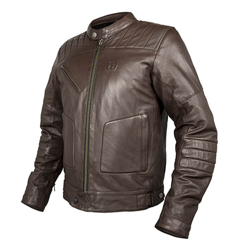 Cazadora moto Hevick Garage en cuero marron